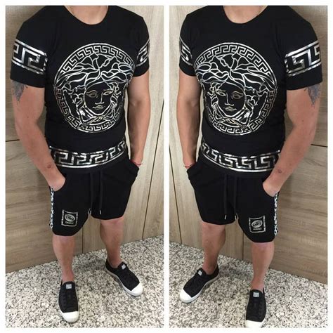 versace men short set|Versace shorts and shirt set.